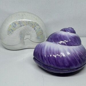 1989 Lenox Shell Fine Porcelain Trinket Boxes, Purple & White, Mermaid Decor